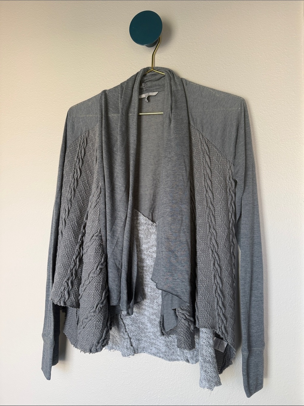 BKE Draped Open-Front Gray Knit Cardigan